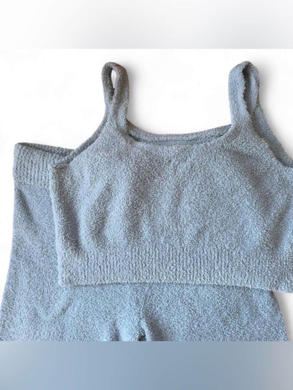 Stars Above Womens Pajamas Fluffy Crop Tank Top & Pants Set - Blue/Grey, Large